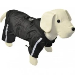 Chubasquero Negro Bandas Reflectantes con Patas para Perros