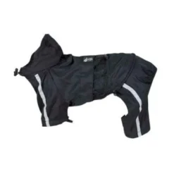 Chubasquero Negro Bandas Reflectantes con Patas para Perros