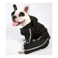 Chubasquero Negro Bandas Reflectantes con Patas para Perros