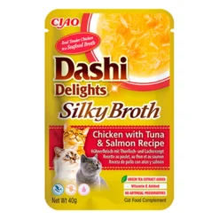 Dashi Delights Silky Broth Pollo con Atún y Salmón para Gatos 40g