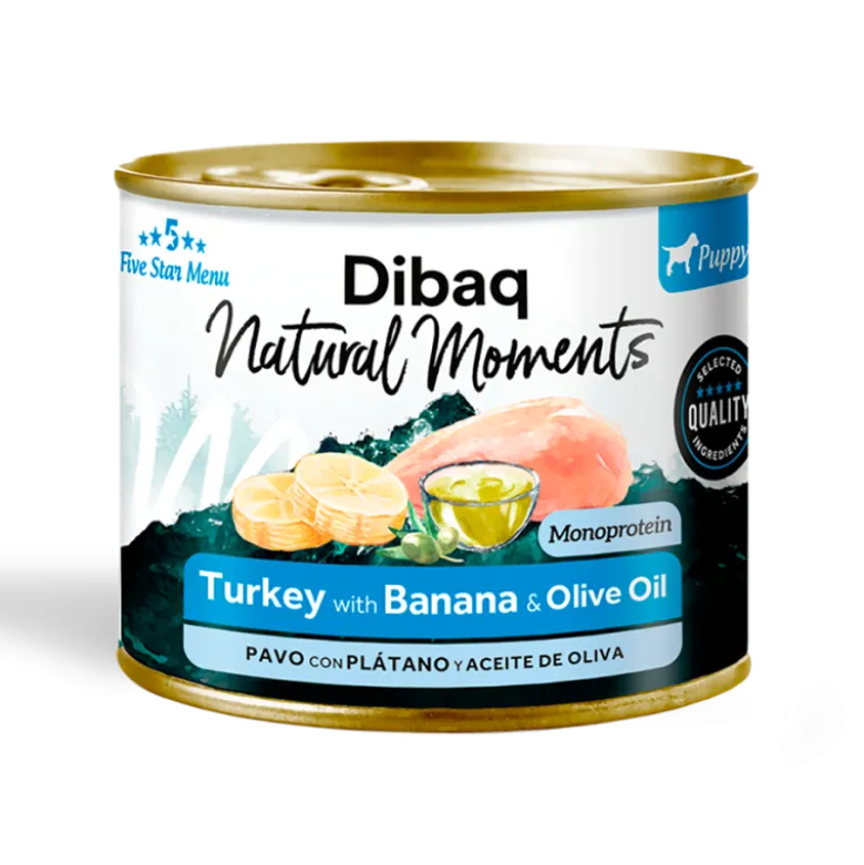 Dibaq Natural Moments Monoprotein Pavo con Platano para Cachorros Lata 190g