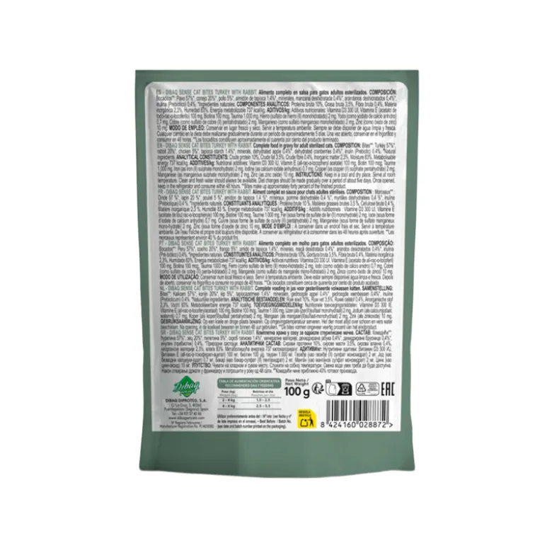 Dibaq Sense Grain Free Bocaditos en Salsa Pavo con Conejo para Gatos