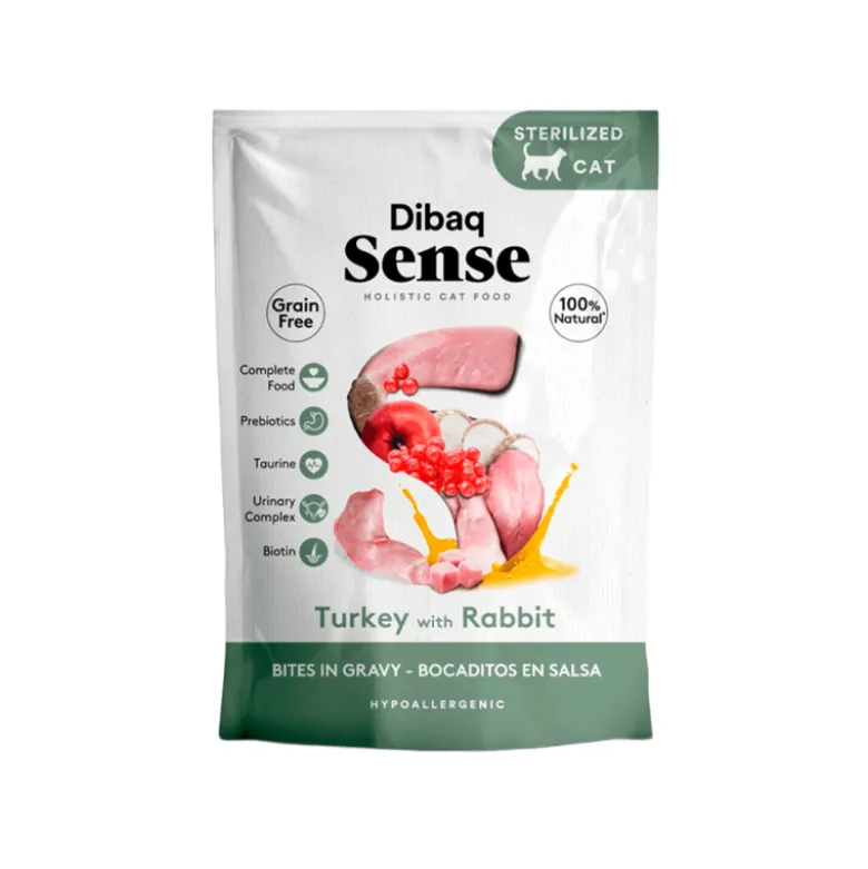 Dibaq Sense Grain Free Bocaditos en Salsa Pavo con Conejo para Gatos
