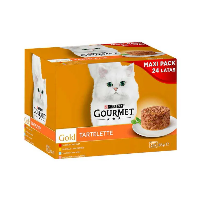 Friskies Gourmet Gold Tartelette Surtidos Buey, Pollo, Atún y Salmón 24 Latas de 85g
