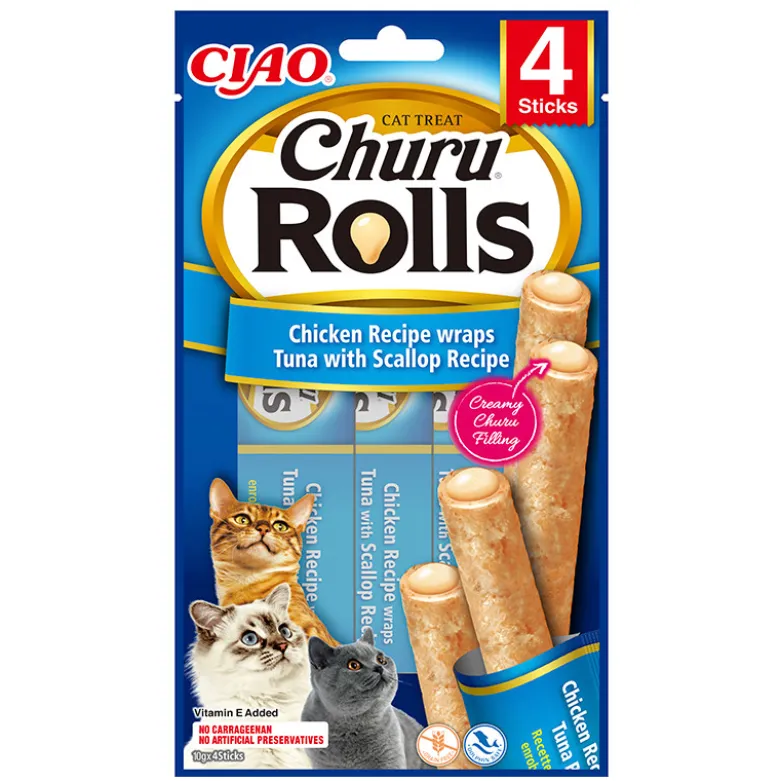 Inaba Churu Rolls Wraps de Pollo con Atún y Vieira para Gatos