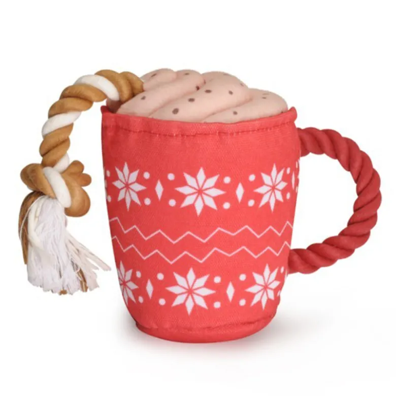 Juguete Navideño Taza de Poliéster y Cuerda 15cm para Perros