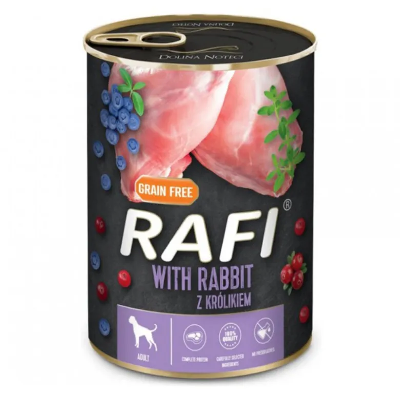 Lata Rafi Húmedo de Conejo y Arándanos para Perros
