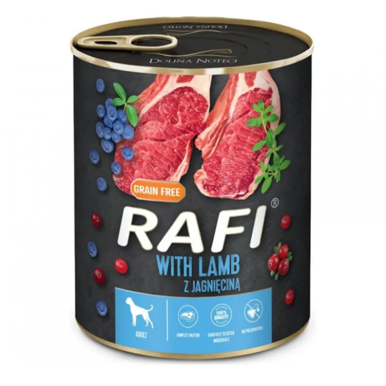 Lata Rafi Húmedo de Cordero y Arándanos para Perros
