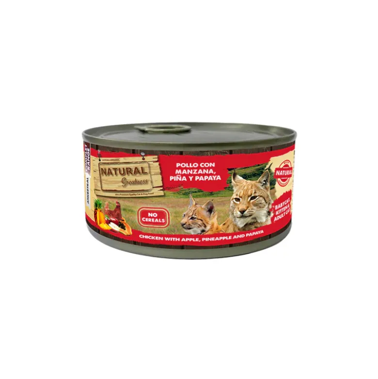 Natural Greatness Gatos Pollo con Manzana, Piña y Papaya 185g