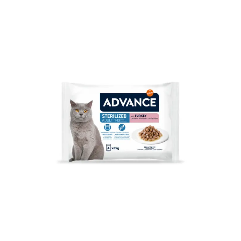 Pack Advance Adult Sterilized Pavo para Gatos 4x85g