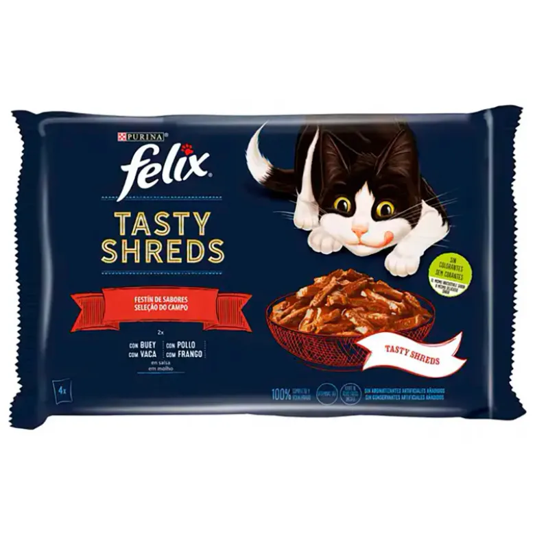 Purina Felix Tasty Shreds Festin de Sabores 4x80g