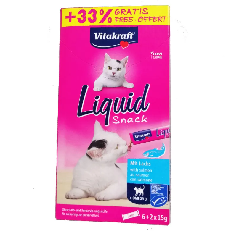 Vitakraft Snack Liquido con Salmon para Gatos 6+2 x 15g