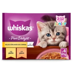 Whiskas PureDelight Aves de Corral Pollo y Pavo en Gelatina para Gatitos 4x85g