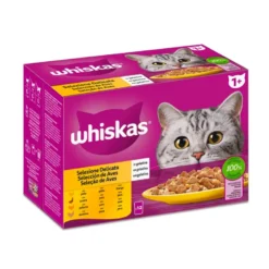 Whiskas 1+ Selección de Aves Gelatina para Gatos Pack 12 Sobres de 85g