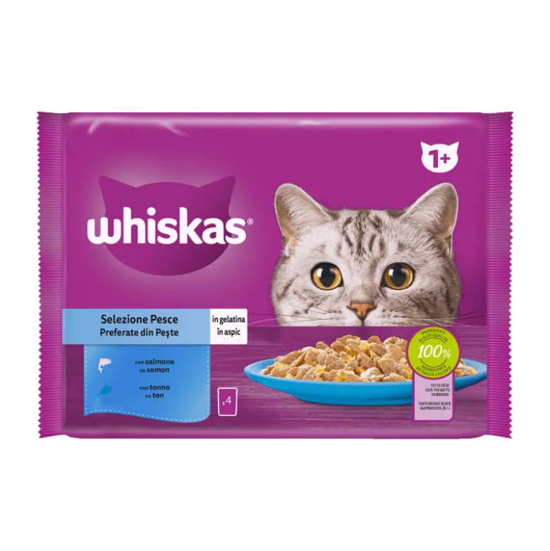 Whiskas 1+ Selección de Pescado Gelatina para Gatos 4x85g