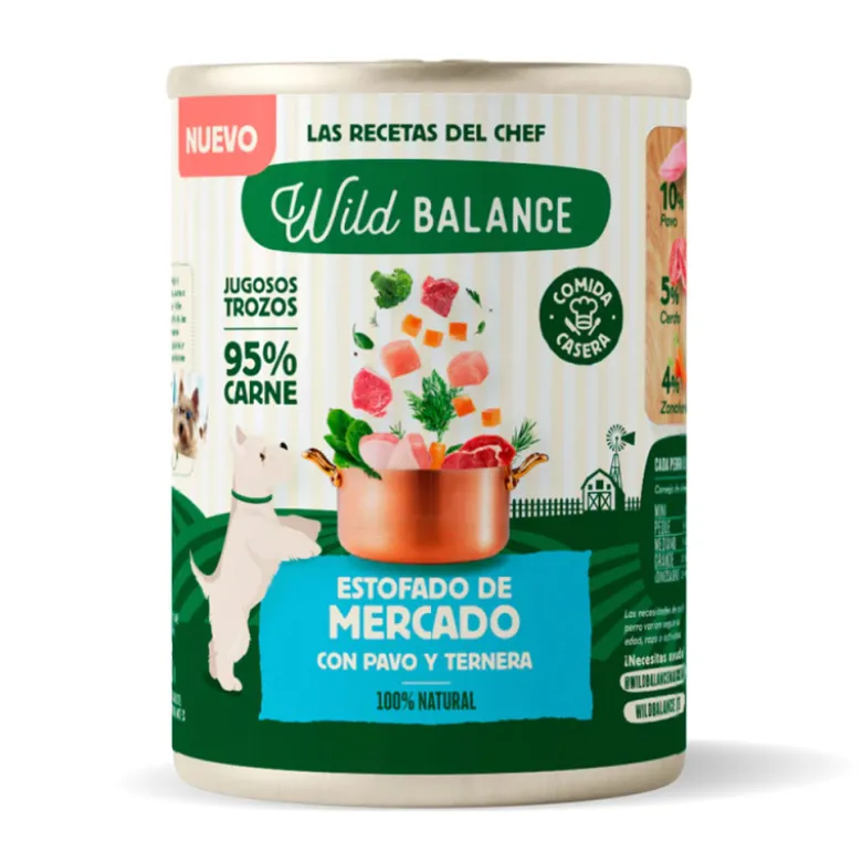Wild Balance Cocinado al vapor Estofado del Mercado Pavo y Ternera para Perros
