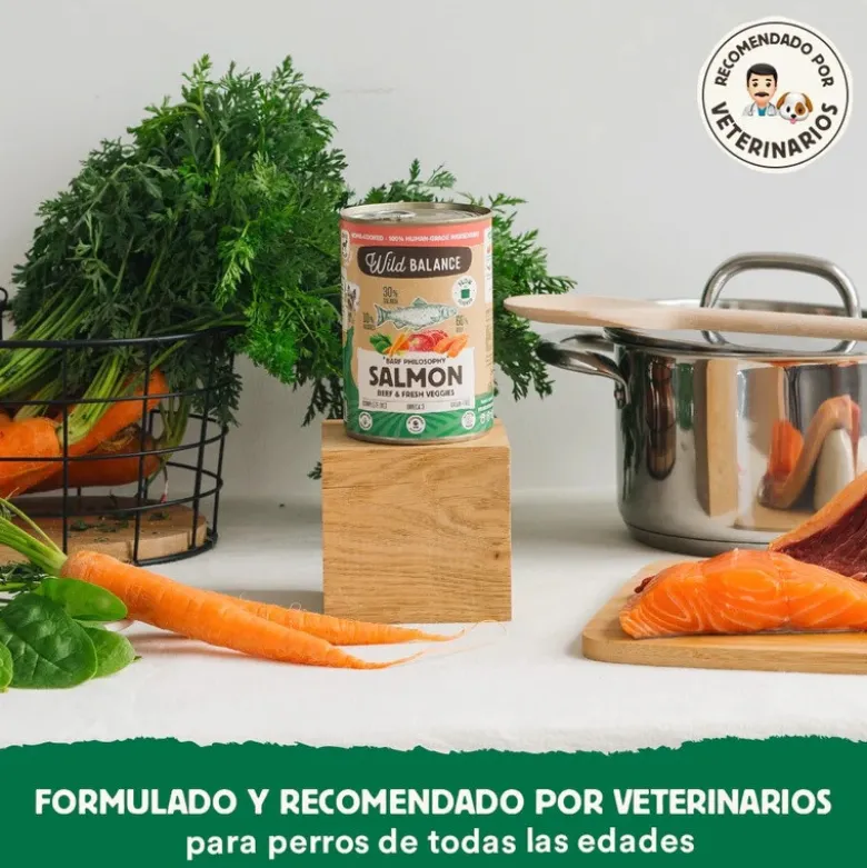 Wild Balance Menú Completo Cocinado al vapor Salmón y Ternera para Perros