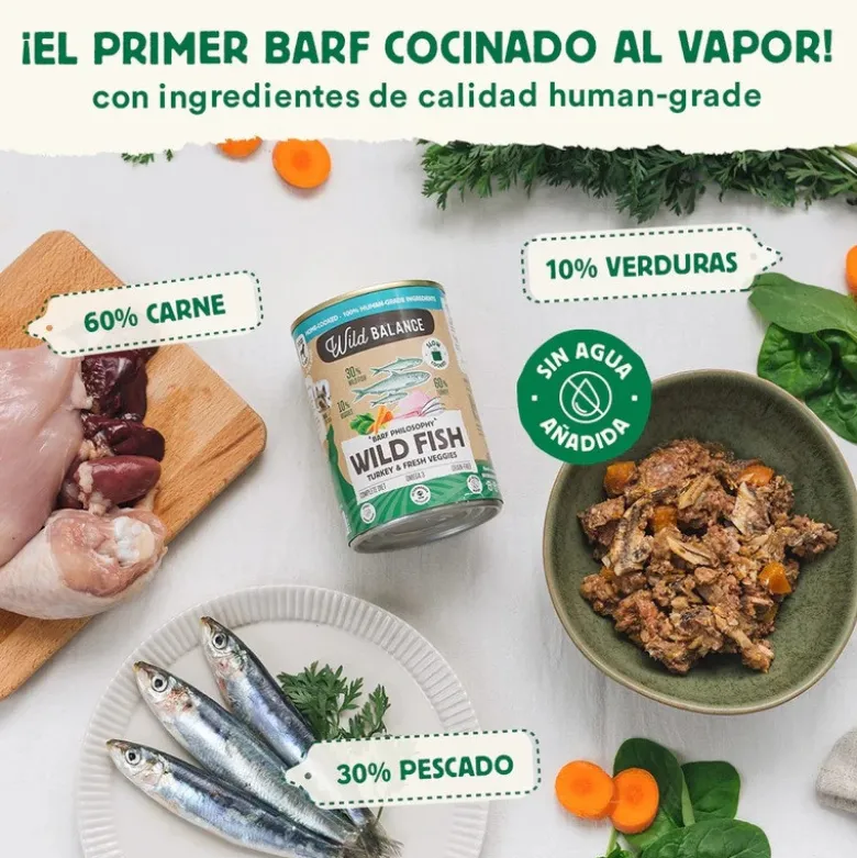 Wild Balance Menú Completo Cocinado al vapor Pescado Salvaje y Pavo para Perros