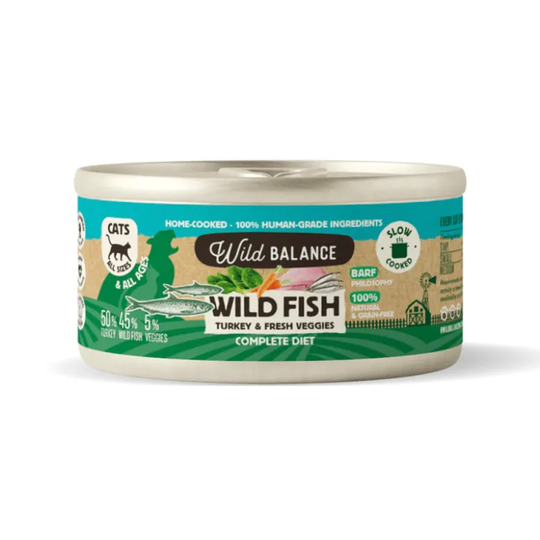 Wild Balance Menú Completo Cocinado al vapor Pescado Salvaje y Pavo para Gatos
